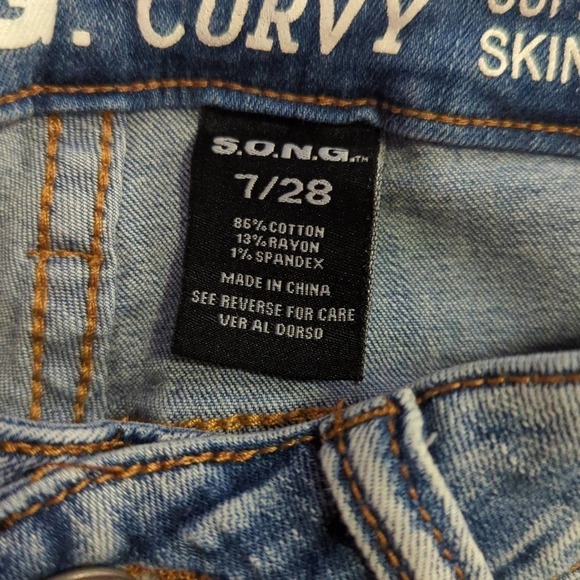 S. O. N. G. Jeans Curvy Acid Washed Junior's Size‎ 7 Skinny Stretch Distressed - Picture 9 of 12